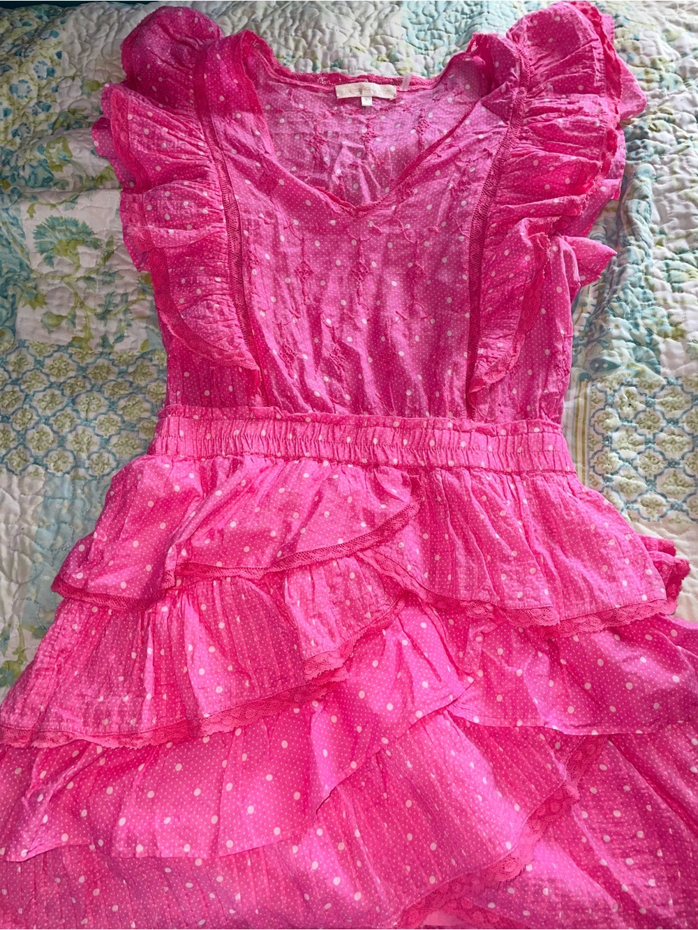 LoveShackFancy Hot Pink Polka Dot Ruffled Dress brand new